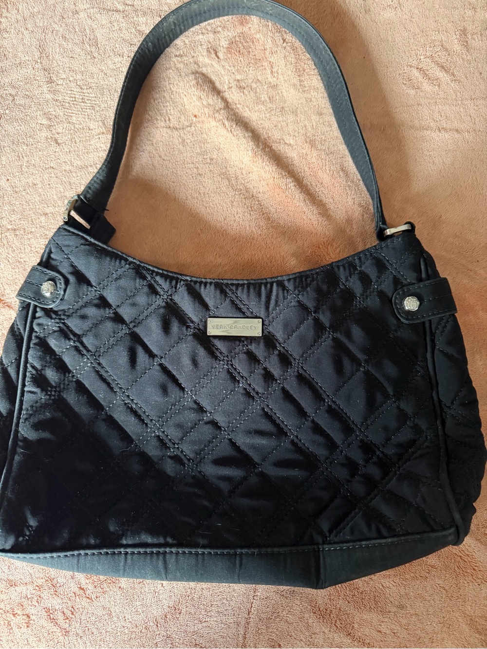 Vera Bradley Black Quilted Shoulder Bag with Silver Accent